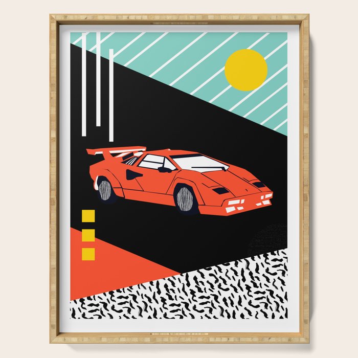 Wicked - sports car 80s retro throwback memphis style motorhead Serving Tray Gallery Image 1