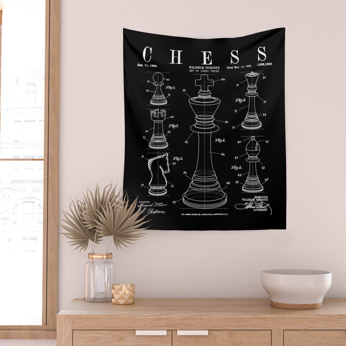 Chess King And Pieces Old Vintage Patent Drawing Print Wall Tapestry Gallery Image 2