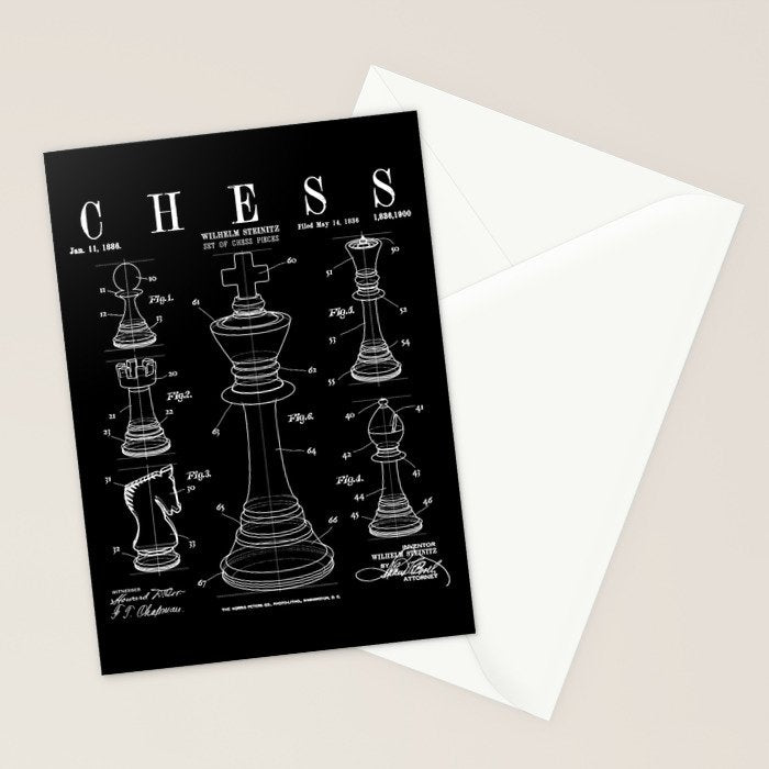 Chess King And Pieces Old Vintage Patent Drawing Print Stationery Card Gallery Image 2