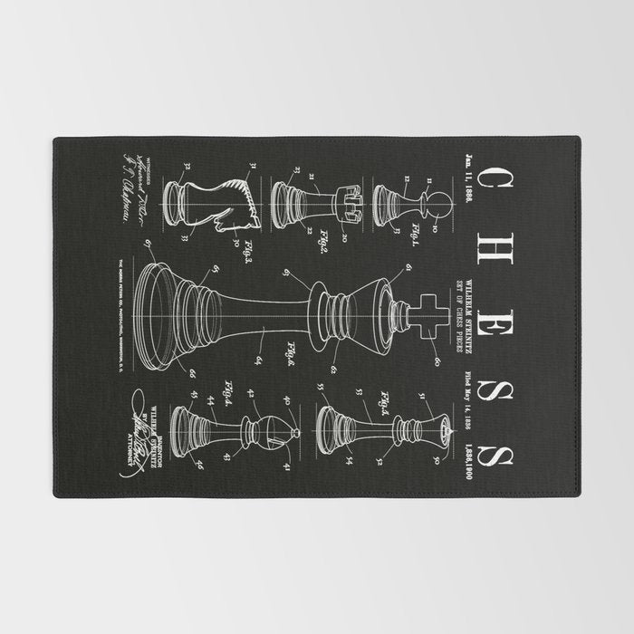Chess King And Pieces Old Vintage Patent Drawing Print Rug Gallery Image 2