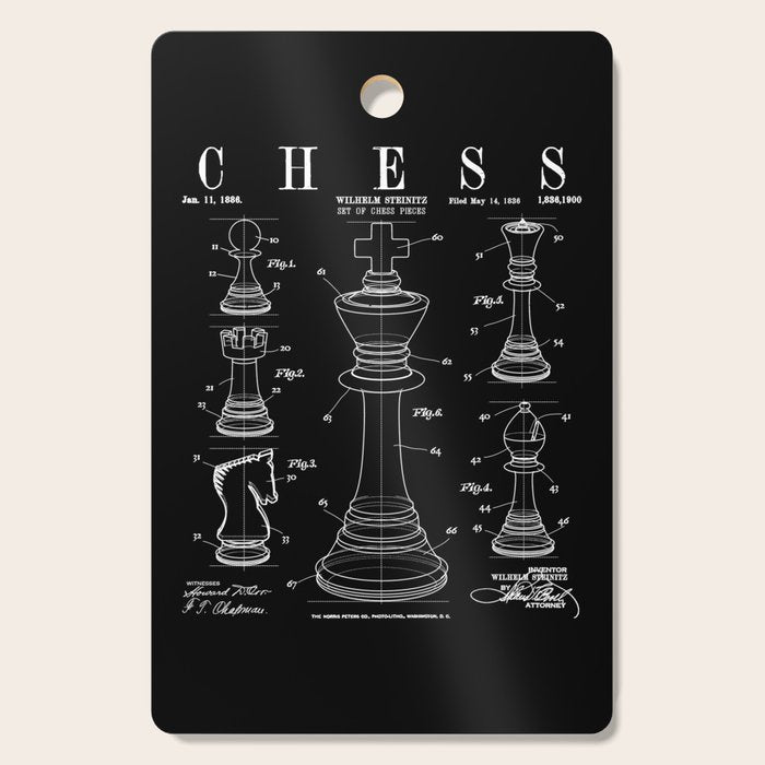 Chess King And Pieces Old Vintage Patent Drawing Print Cutting Board Gallery Image 1