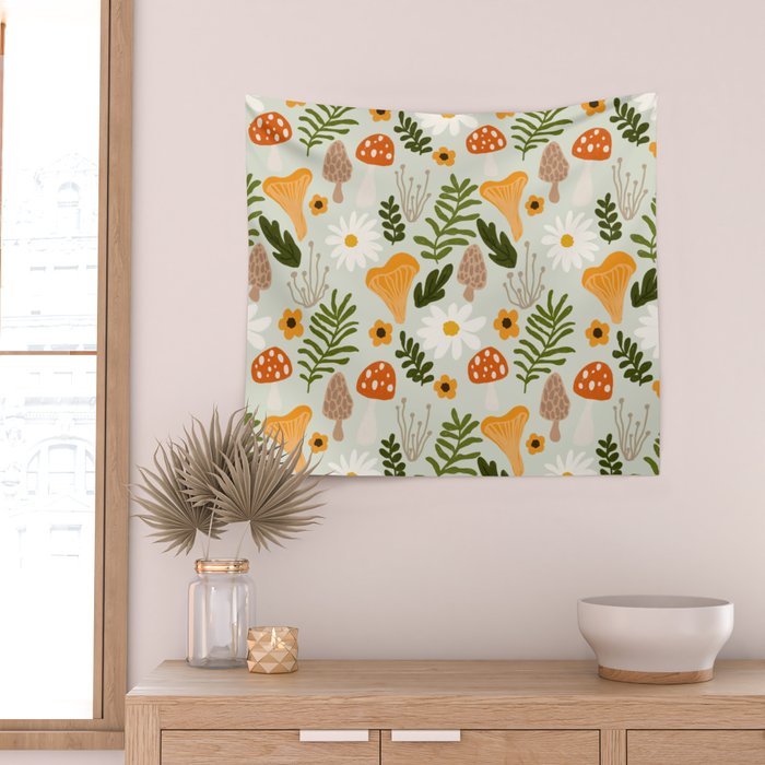 Woodland Mushroom Pattern Wall Tapestry Gallery Image 2