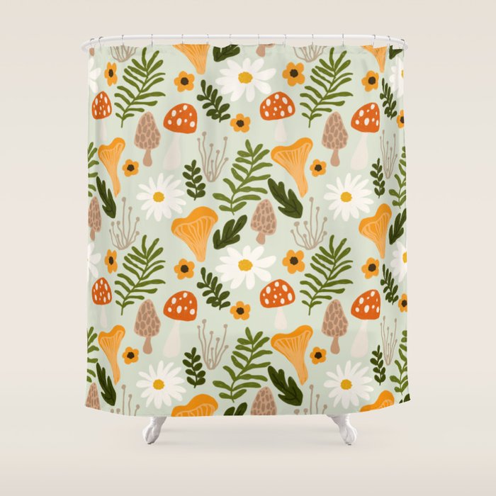 Woodland Mushroom Pattern Shower Curtain Gallery Image 1