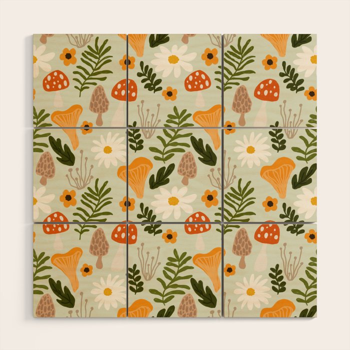 Woodland Mushroom Pattern Wood Wall Art Gallery Image 1
