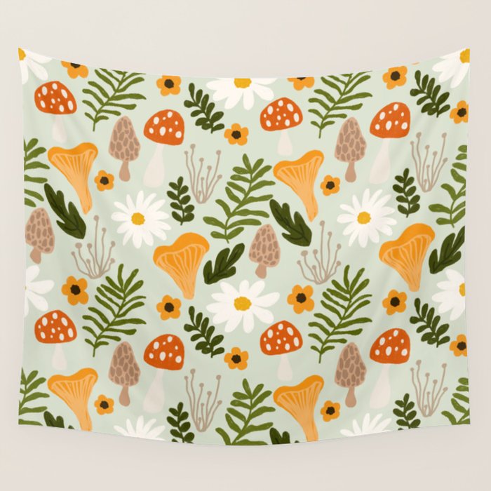 Woodland Mushroom Pattern Wall Tapestry Gallery Image 1