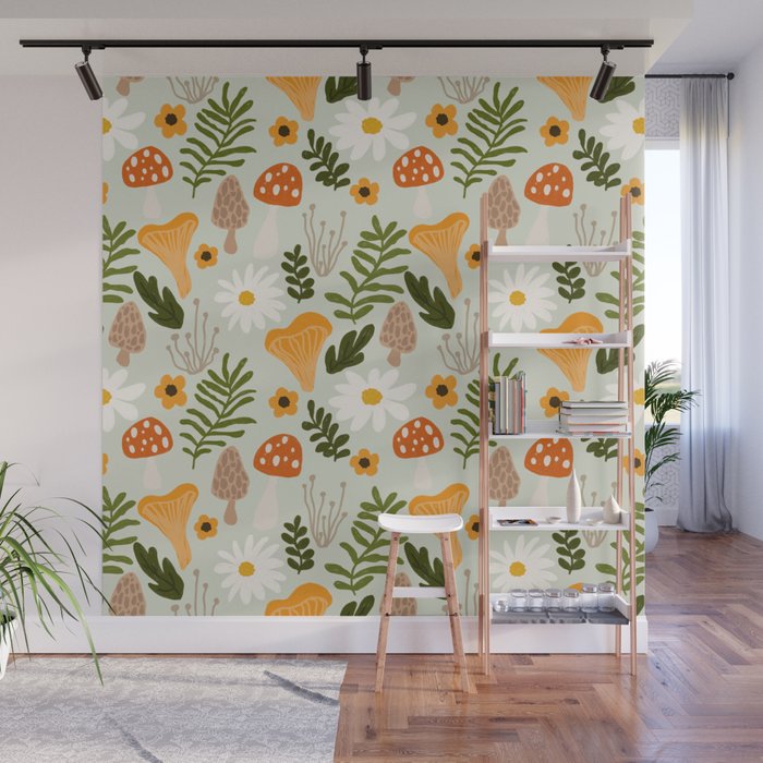 Woodland Mushroom Pattern Wall Mural Gallery Image 1