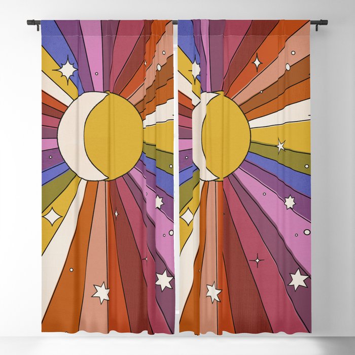 The Sun and the Moon - retro abstract Window Curtain Gallery Image 1