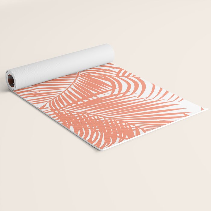 Modern blush coral simple tropical  palm tree pattern Yoga Mat Gallery Image 2