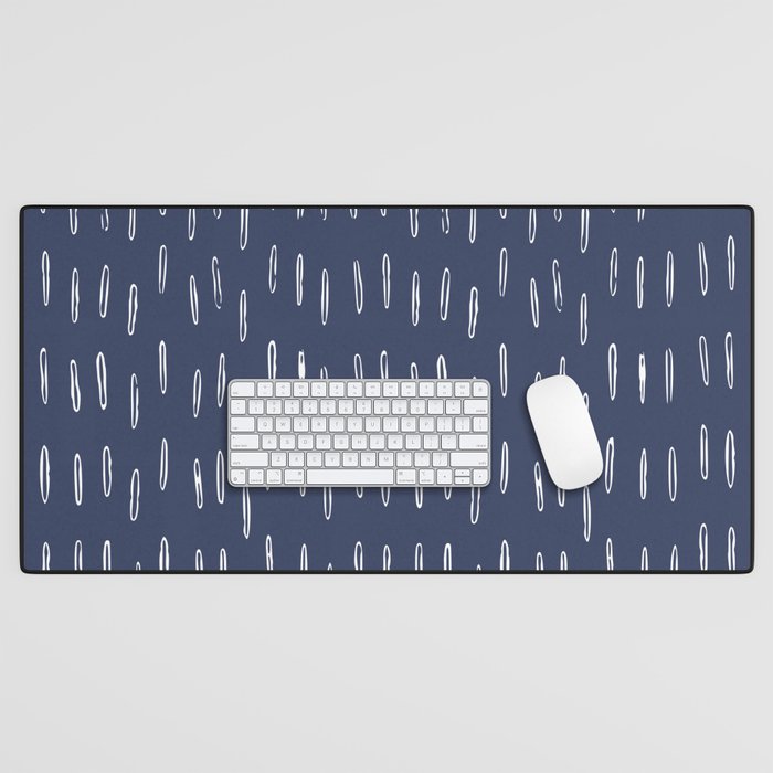 Boho Prints, Raindrops, Indigo Blue, Minimalism, Abstract Art Desk Mat Gallery Image 1