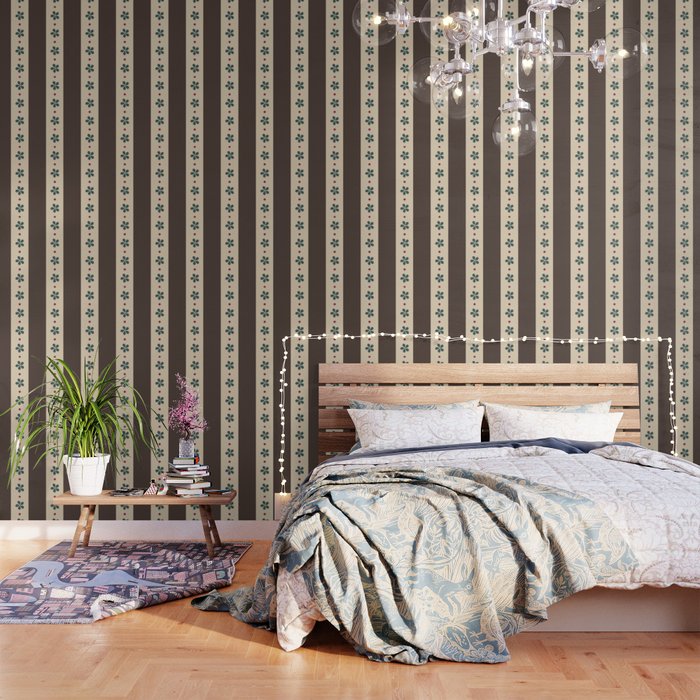 Brown Stripes And Flowers Wallpaper Gallery Image 1