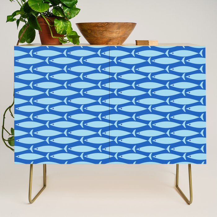 Coastal Fish Geometric Ocean Pattern in Blue Credenza Gallery Image 1