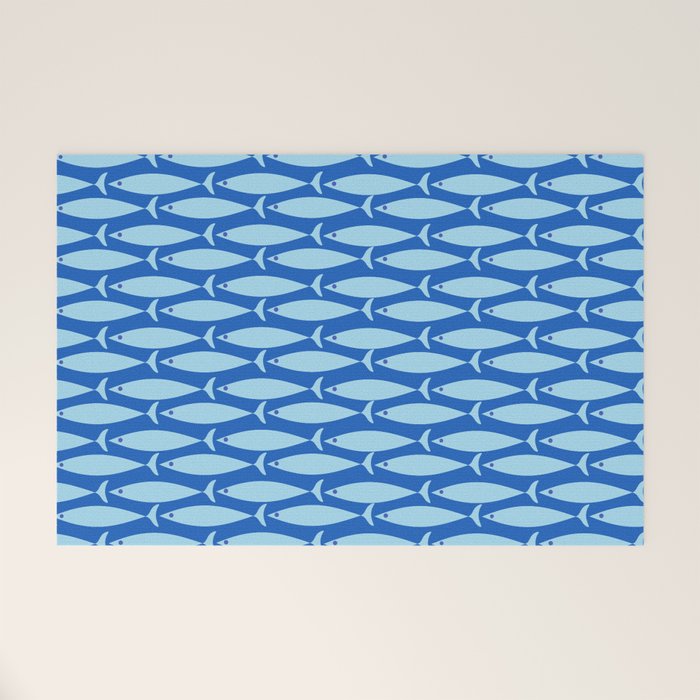 Coastal Fish Geometric Ocean Pattern in Blue Welcome Mat Gallery Image 1