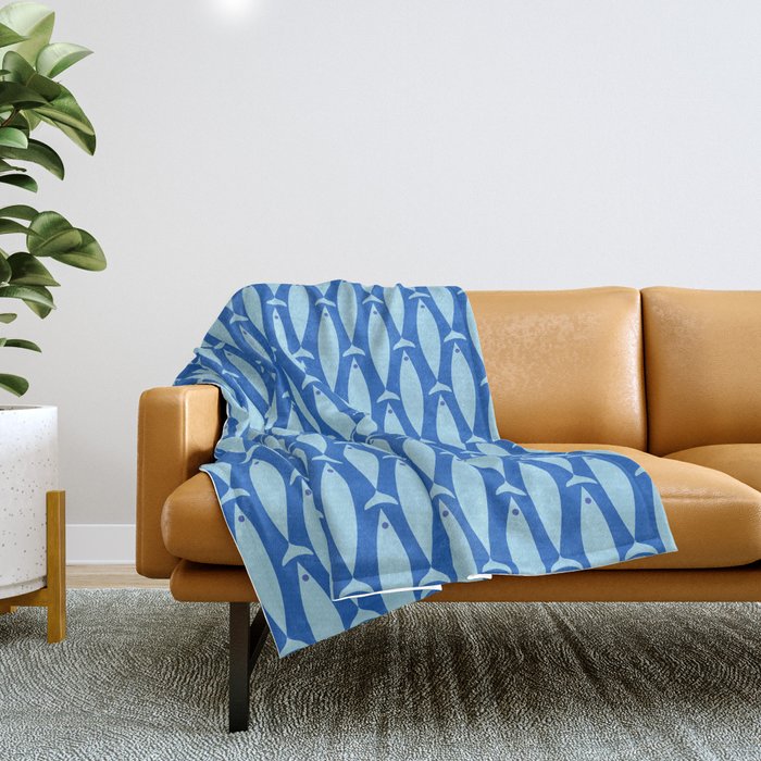 Coastal Fish Geometric Ocean Pattern in Blue Throw Blanket Gallery Image 1