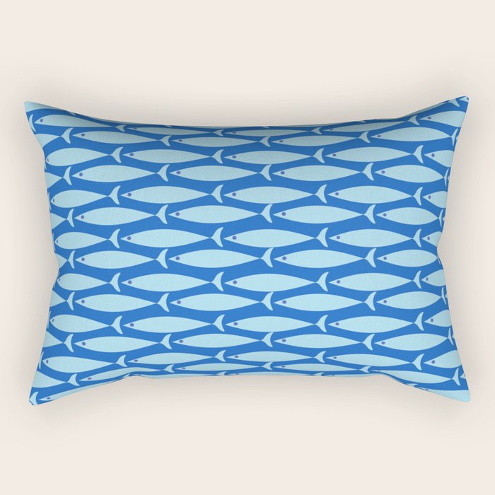 Coastal Fish Geometric Ocean Pattern in Blue Rectangular Pillow Gallery Image 2