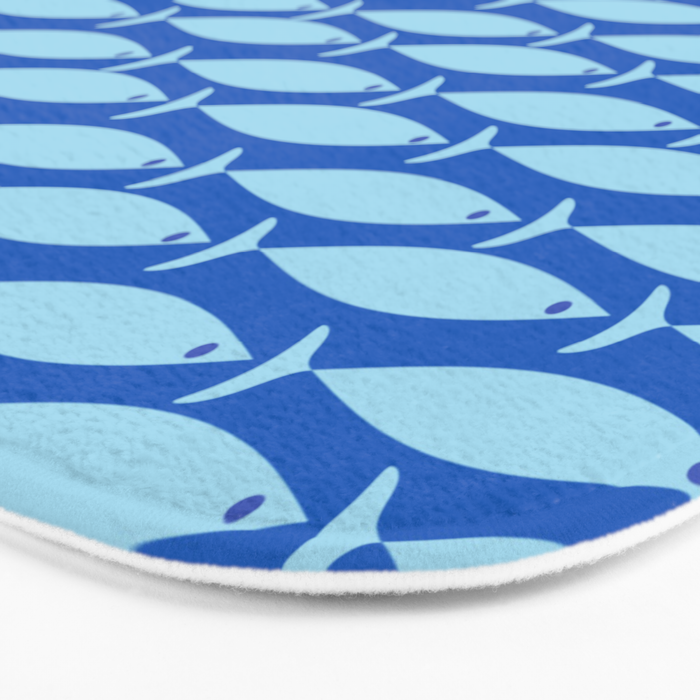 Coastal Fish Geometric Ocean Pattern in Blue Bath Mat Gallery Image 3