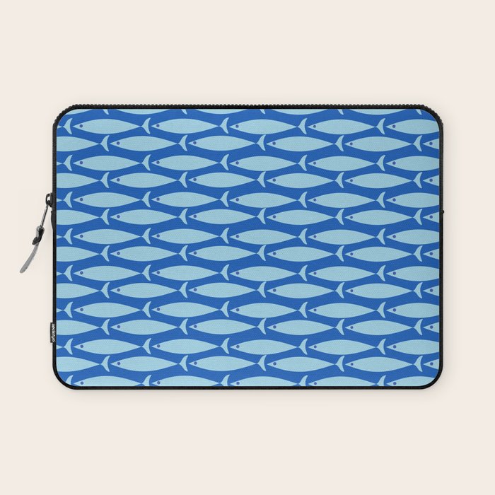 Coastal Fish Geometric Ocean Pattern in Blue Laptop Sleeve Gallery Image 1