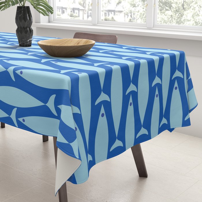 Coastal Fish Geometric Ocean Pattern in Blue Tablecloth Gallery Image 3