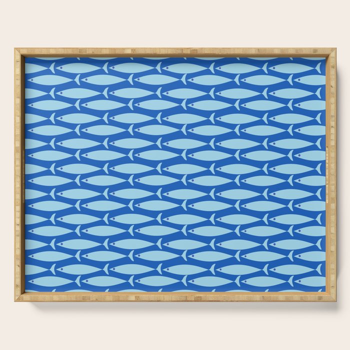 Coastal Fish Geometric Ocean Pattern in Blue Serving Tray Gallery Image 1
