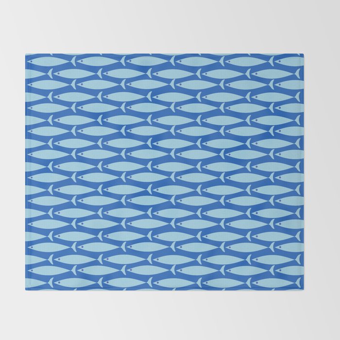 Coastal Fish Geometric Ocean Pattern in Blue Throw Blanket Gallery Image 2
