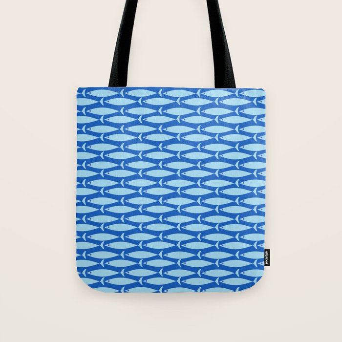 Coastal Fish Geometric Ocean Pattern in Blue Tote Bag Gallery Image 1