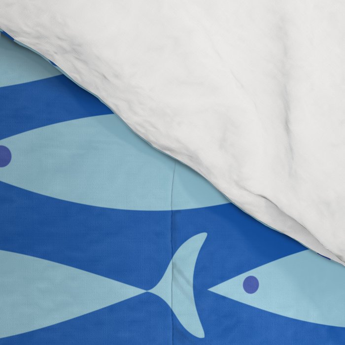 Coastal Fish Geometric Ocean Pattern in Blue Comforter Gallery Image 4