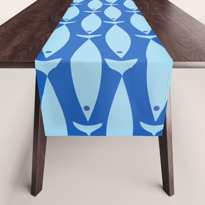 Coastal Fish Geometric Ocean Pattern in Blue Table Runner Gallery Image 1
