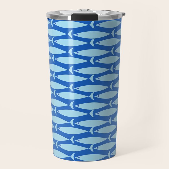 Coastal Fish Geometric Ocean Pattern in Blue Travel Mug Gallery Image 1