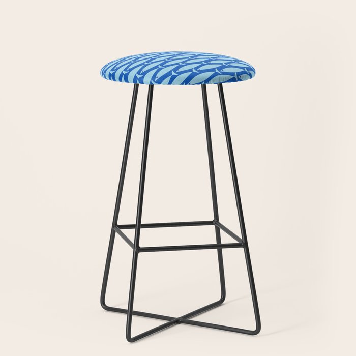 Coastal Fish Geometric Ocean Pattern in Blue Stool Gallery Image 1