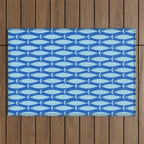 Coastal Fish Geometric Ocean Pattern in Blue Outdoor Rug Gallery Image 1