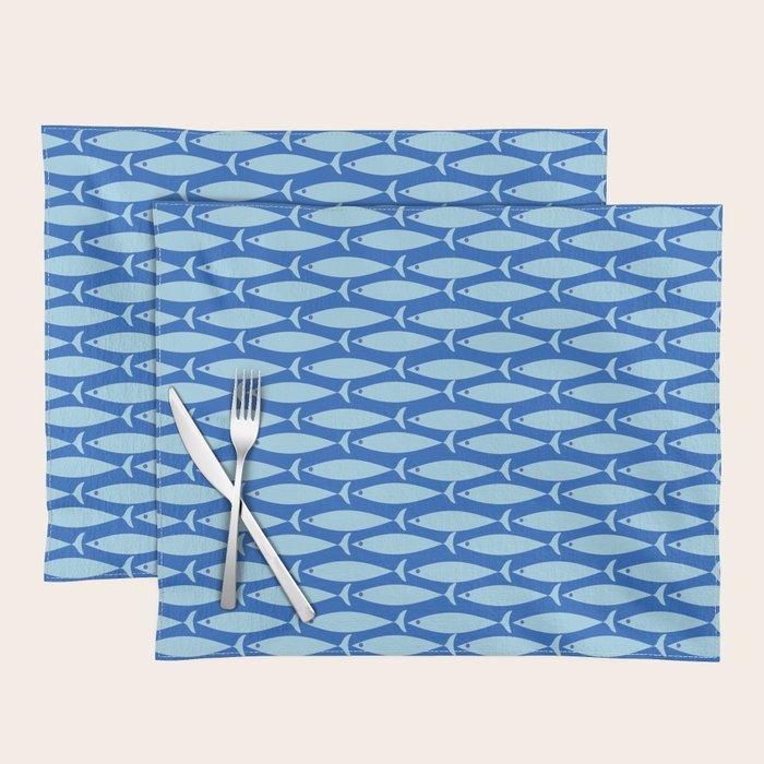 Coastal Fish Geometric Ocean Pattern in Blue Placemat Gallery Image 1