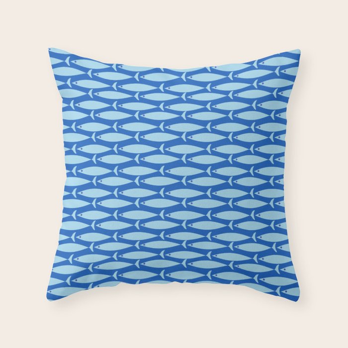 Coastal Fish Geometric Ocean Pattern in Blue Throw Pillow Gallery Image 6
