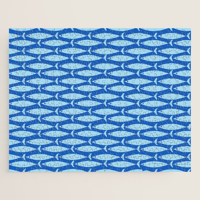 Coastal Fish Geometric Ocean Pattern in Blue Jigsaw Puzzle Gallery Image 1