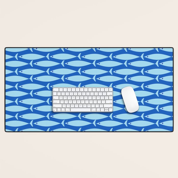 Coastal Fish Geometric Ocean Pattern in Blue Desk Mat Gallery Image 1