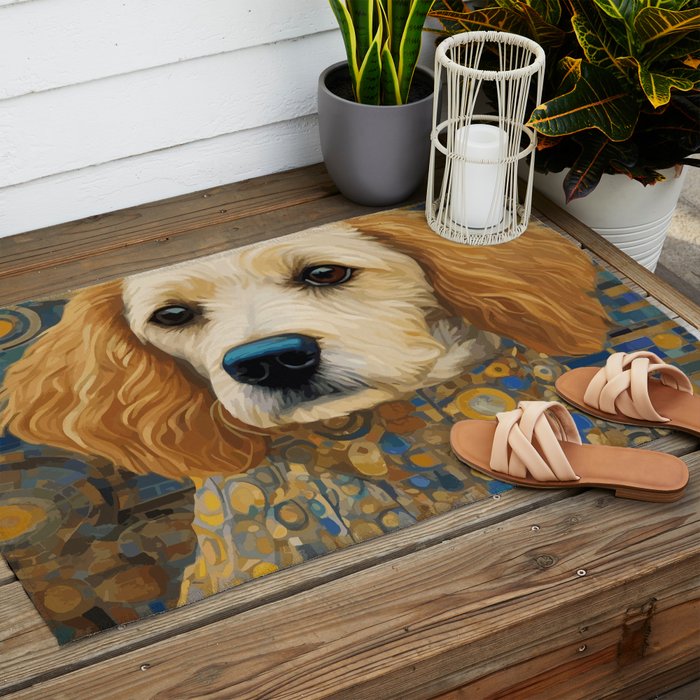 Gustav Klimt Style Dog with Geometric Patterns Outdoor Rug Gallery Image 2