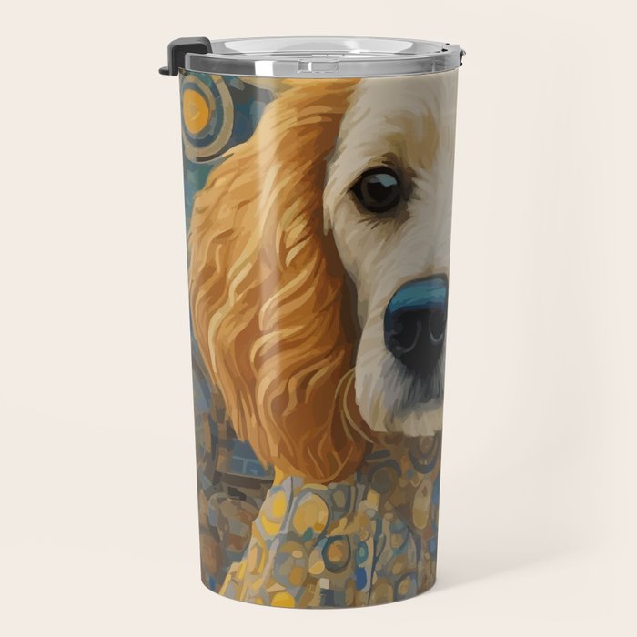 Gustav Klimt Style Dog with Geometric Patterns Travel Mug Gallery Image 3