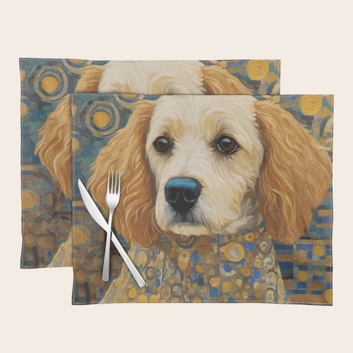 Gustav Klimt Style Dog with Geometric Patterns Placemat Gallery Image 1