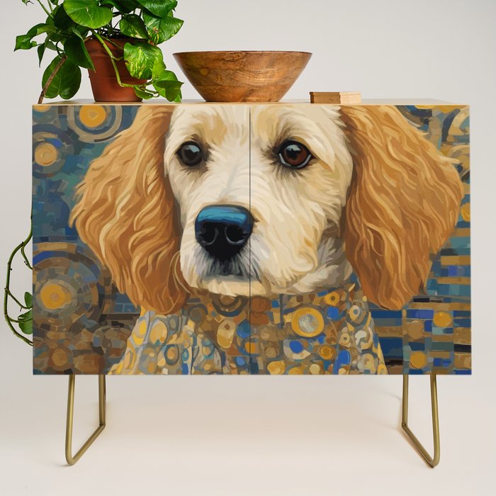 Gustav Klimt Style Dog with Geometric Patterns Credenza Gallery Image 1