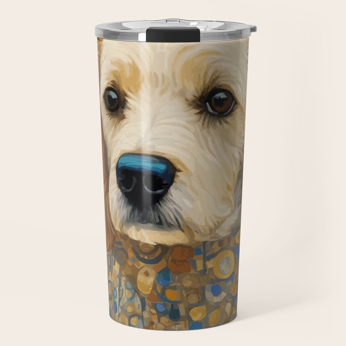 Gustav Klimt Style Dog with Geometric Patterns Travel Mug Gallery Image 1