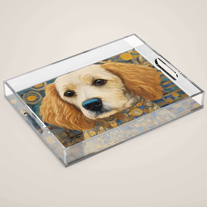 Gustav Klimt Style Dog with Geometric Patterns Acrylic Tray Gallery Image 1