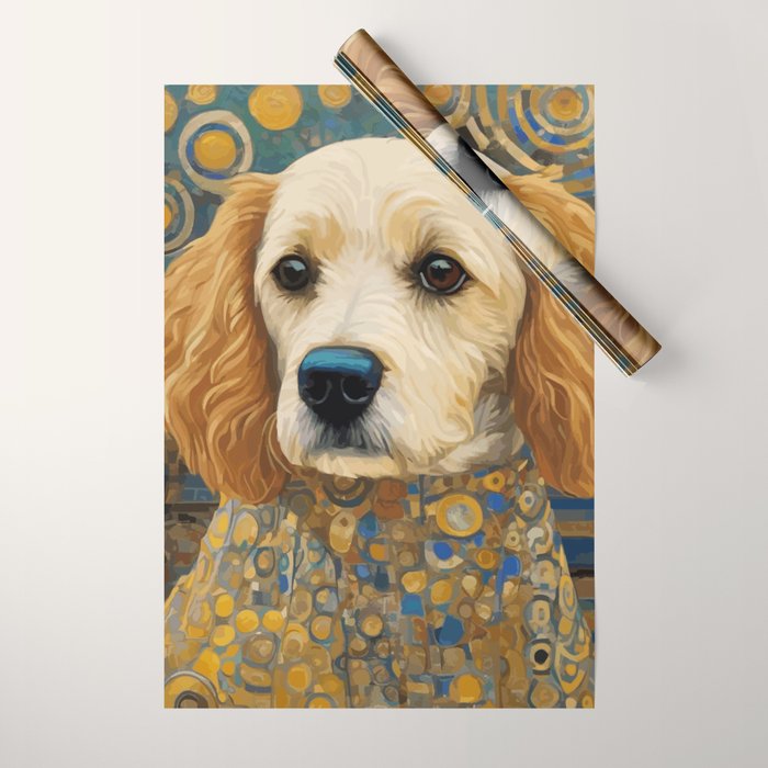 Gustav Klimt Style Dog with Geometric Patterns Wrapping Paper Gallery Image 1