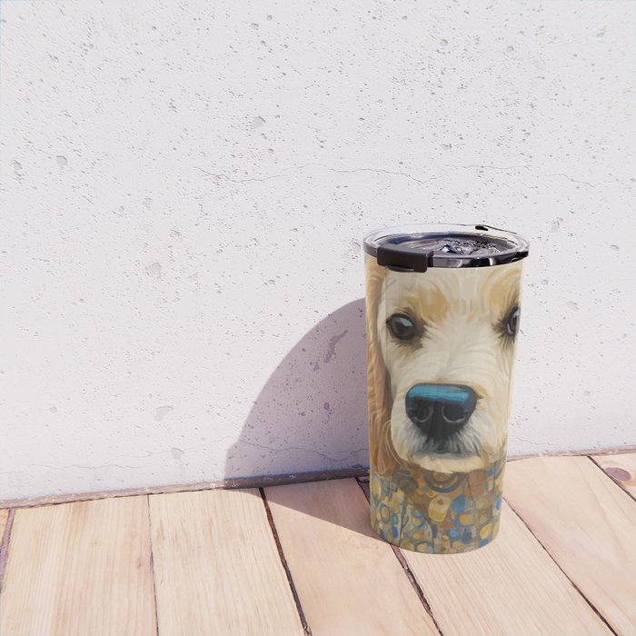 Gustav Klimt Style Dog with Geometric Patterns Travel Mug Gallery Image 4