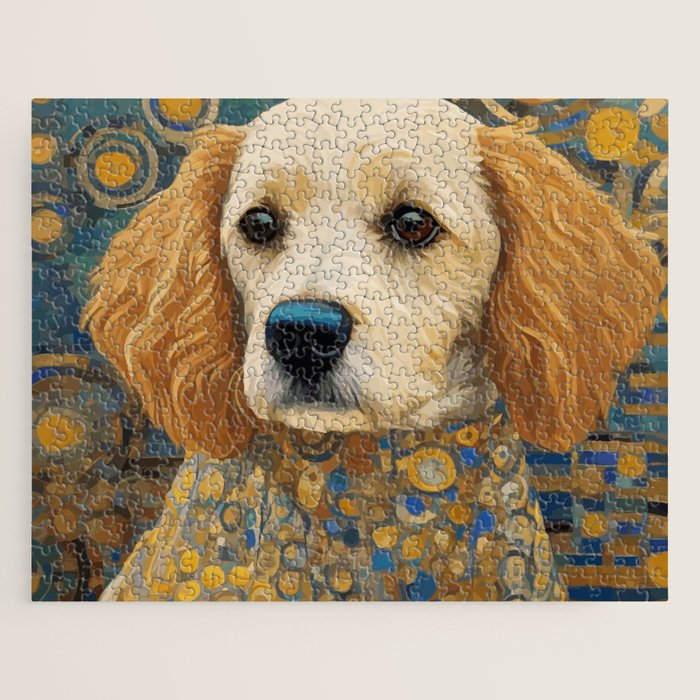 Gustav Klimt Style Dog with Geometric Patterns Jigsaw Puzzle Gallery Image 1