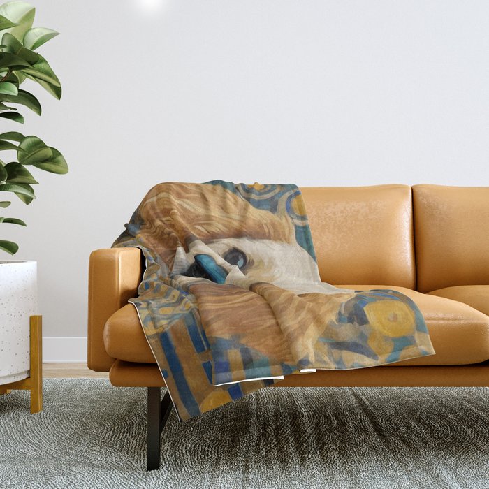 Gustav Klimt Style Dog with Geometric Patterns Throw Blanket Gallery Image 1