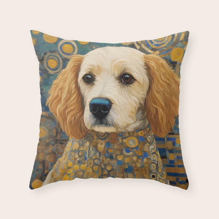 Gustav Klimt Style Dog with Geometric Patterns Throw Pillow Gallery Image 1