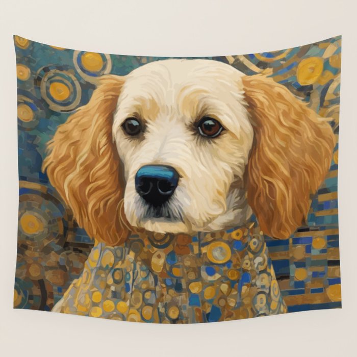 Gustav Klimt Style Dog with Geometric Patterns Wall Tapestry Gallery Image 4