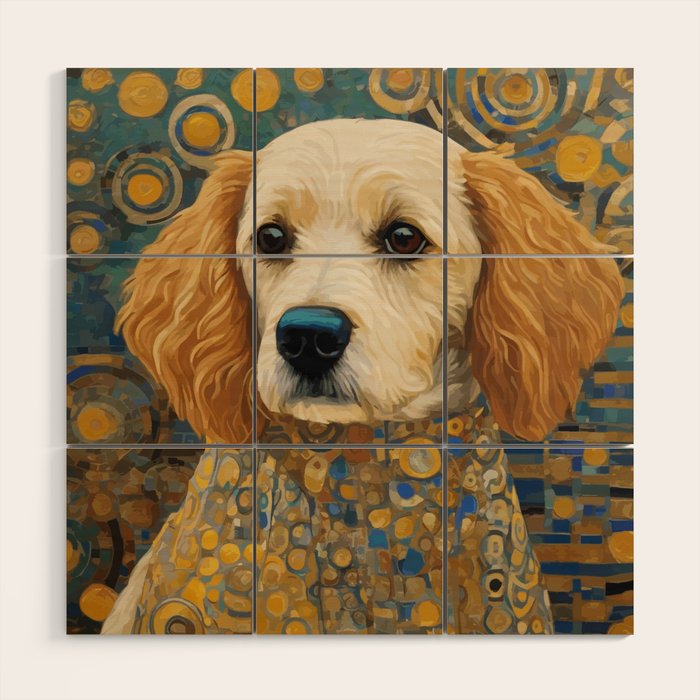 Gustav Klimt Style Dog with Geometric Patterns Wood Wall Art Gallery Image 1
