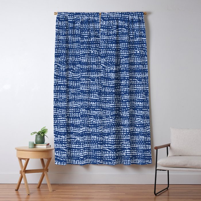 Mud Cloth Stitch Stripes Boho Indigo Blue Window Curtain Gallery Image 5