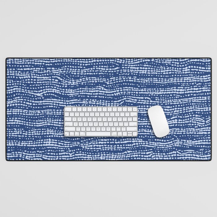 Mud Cloth Stitch Stripes Boho Indigo Blue Desk Mat Gallery Image 1