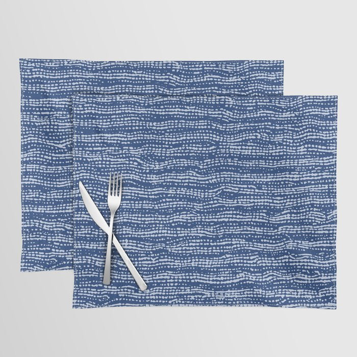 Mud Cloth Stitch Stripes Boho Indigo Blue Placemat Gallery Image 1