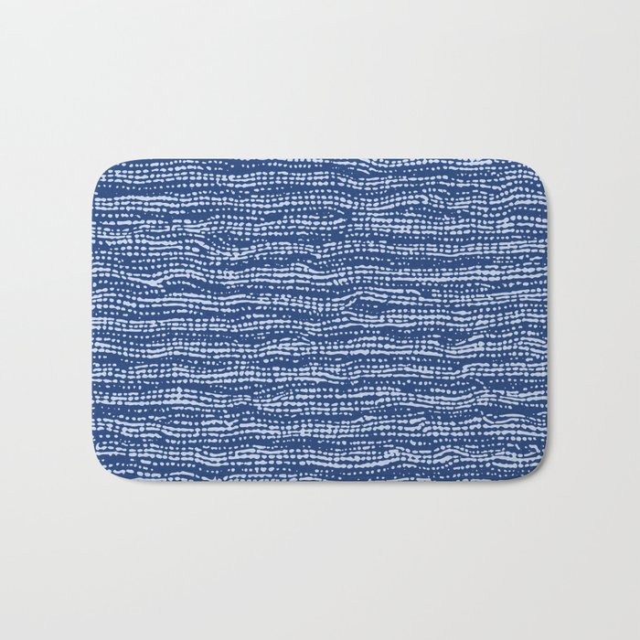 Mud Cloth Stitch Stripes Boho Indigo Blue Bath Mat Gallery Image 1